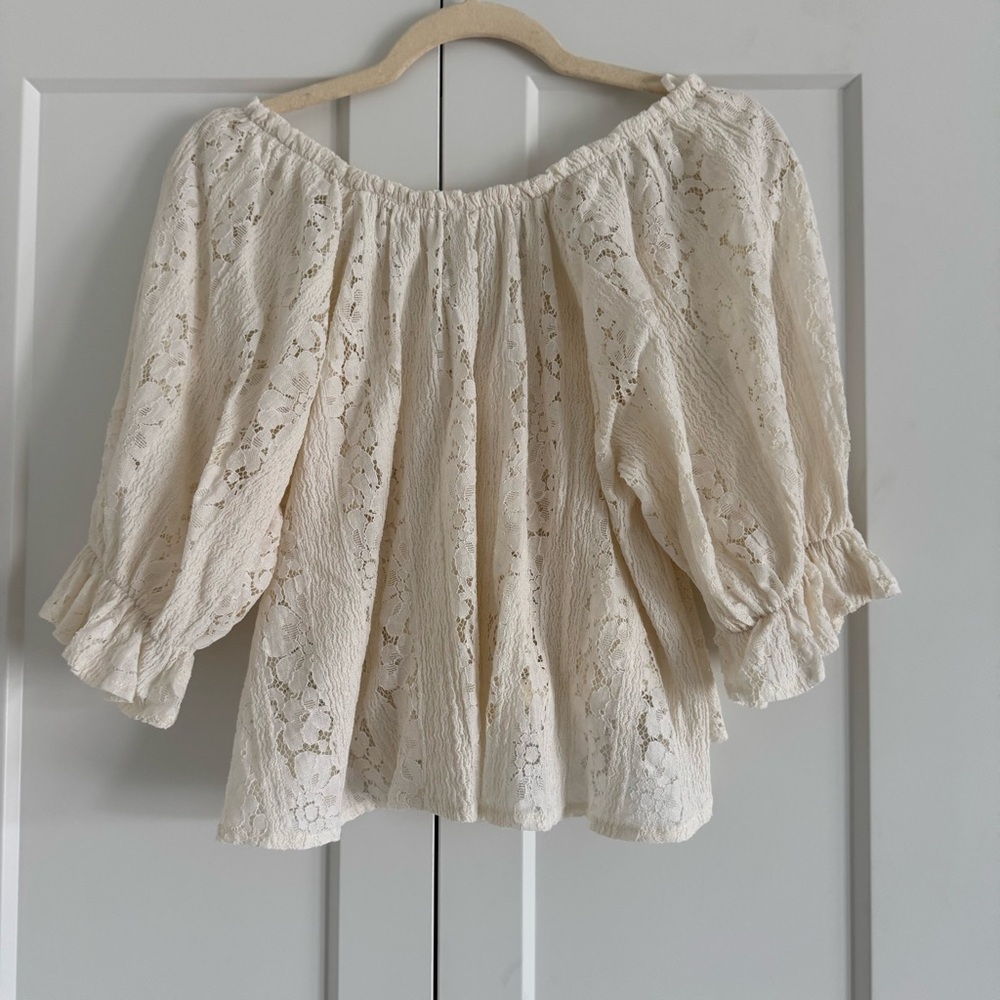 FREE PEOPLE WOMEN'S STACEY LACE CROPPED SHIRT - Picture 8 of 14